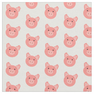 Pink Colored Fabric With Cute Pigs Faces Pattern