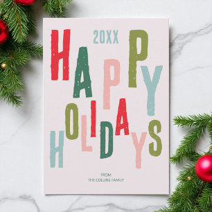 Pink Colorful Festive Happy Holidays Christmas Holiday Card