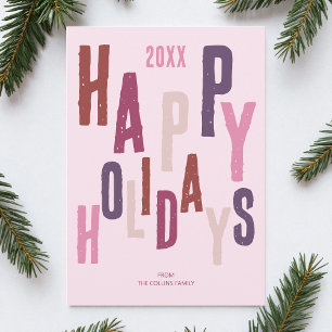 Pink Colorful Modern Happy Holidays Christmas Holiday Card