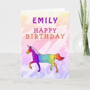 Pink Colorful Unicorn Girl Happy Birthday  Card