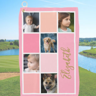 Pink Colour Block Custom Template Family Photos  Golf Towel