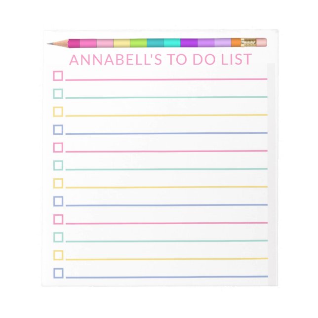 Pink Colour Block Pencil To Do List Personalise Notepad (Front)
