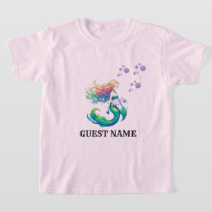 Pink colour Mermaid Birthday Theme Guest name T-Shirt