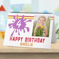 Pink Colour Splash 3 Photo Birthday Card for Girls