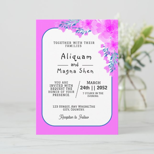 Pink colour wedding invitations card design (Standing Front)