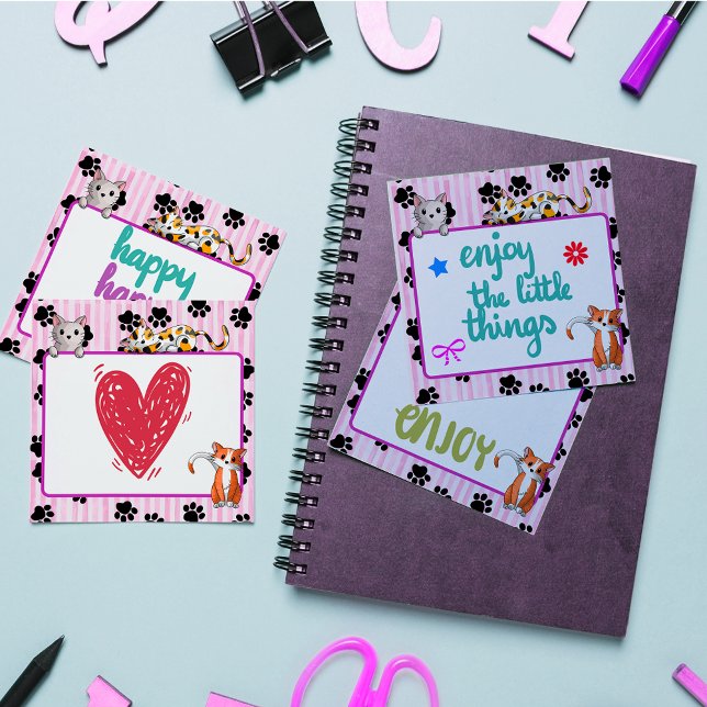 Pink colour with paws cute kittens 3" x 3" post-it notes (Creator Uploaded)