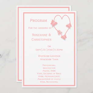 Pink Coloured Butterflies Heart Design Wedding Program