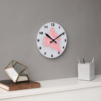 Pink Coloured Butterfly Design Round Clock