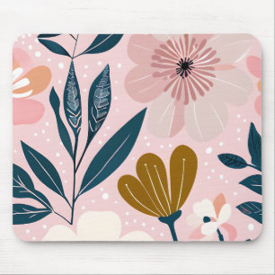 Pink Colourful Aesthetic Floral Mouse Pad 