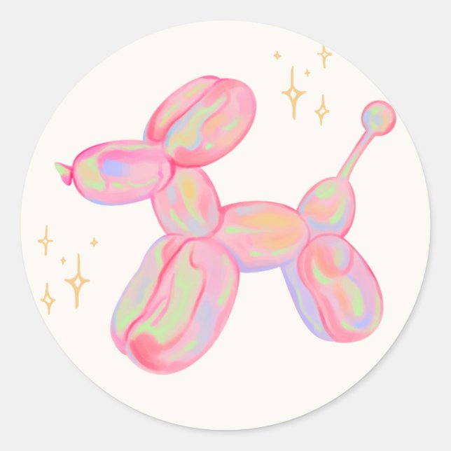 Pink Colourful Balloon Animal and Yellow Sparkles Classic Round Sticker (Front)