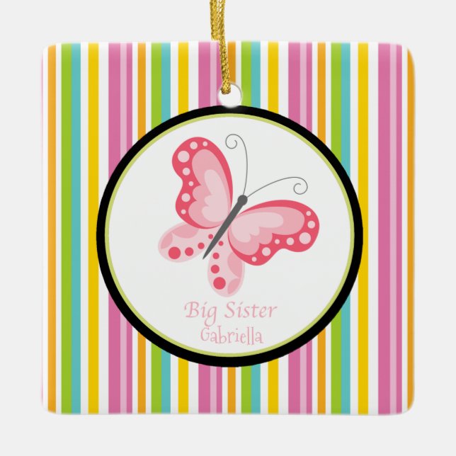 Pink Colourful Big Sister Butterfly Ornament (Front)