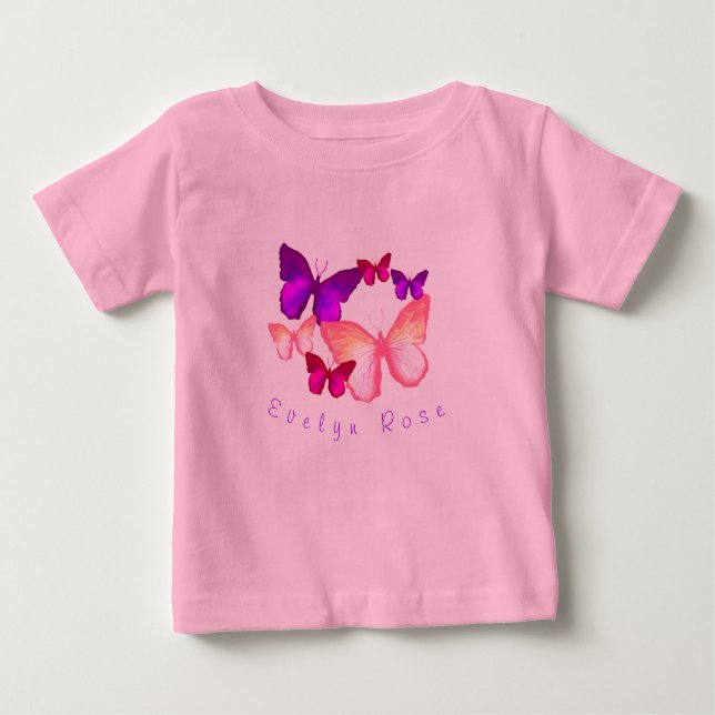 Pink Colourful Butterflies Baby T-Shirt (Front)