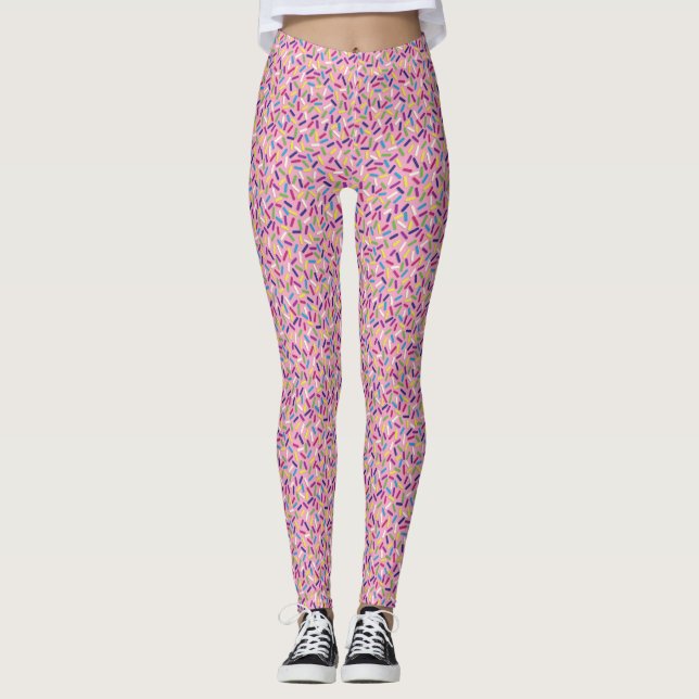 Pink Colourful Candy Sprinkles Leggings (Front)