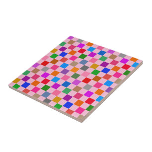 Pink Colourful Chequered Pattern Ceramic Tile