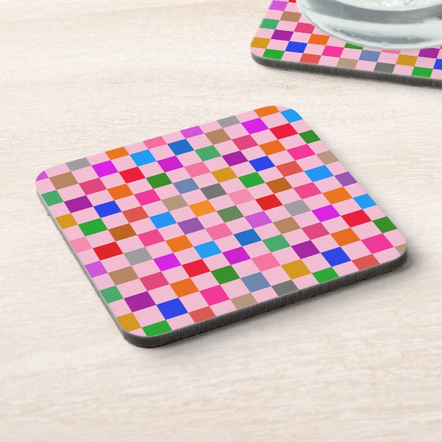 Pink Colourful Chequered Pattern  Coaster (Left Side)