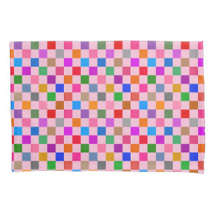 Pink Colourful Chequered Pattern Pillowcase