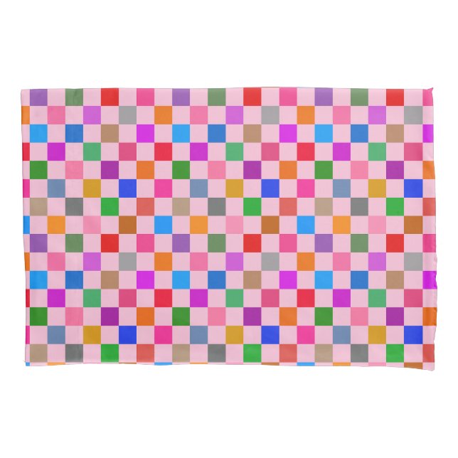 Pink Colourful Chequered Pattern  Pillowcase (Front)