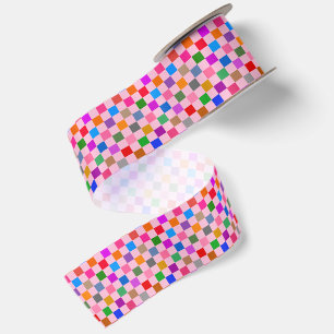 Pink Colourful Chequered Pattern Satin Ribbon