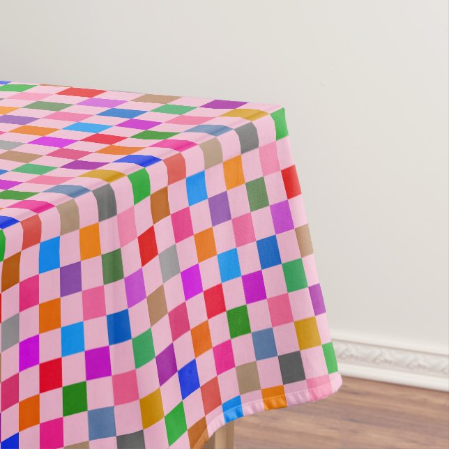Pink Colourful Chequered Pattern  Tablecloth (In Situ)