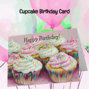Pink Colourful Cupcakes Art Birthday Card