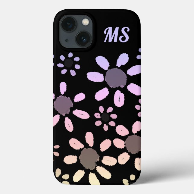 Pink Colourful Daisy Flowers on Black Case-Mate iPhone Case (Back)