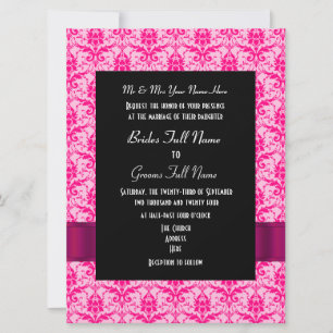 Pink colourful damask formal wedding invitation