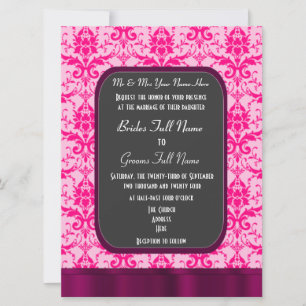 Pink colourful damask wedding invitation