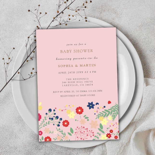 Pink Colourful Elegant Wildflower Girl Baby Shower Invitation (Pink Colorful Elegant Wildflower Girl Baby Shower Invitation)