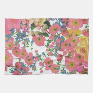 Pink colourful Floral botanical Flowers  Tea Towel