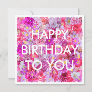 Pink Colourful Flowers Any Age Happy Birthday  Card