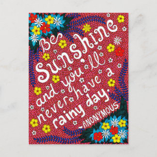Pink Colourful Flowers Typography Optimism Quote Postcard