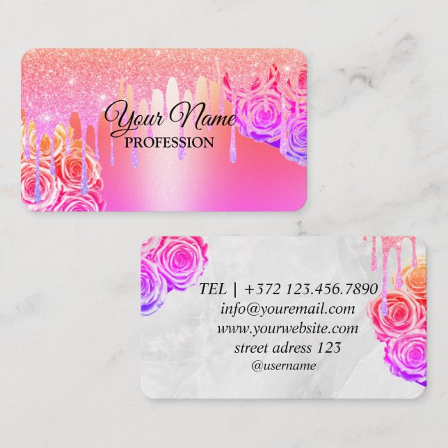 Pink Colourful Glitter Sparkling Drips Business Card (Front/Back)