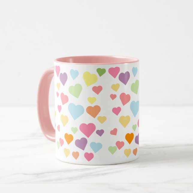 Pink Colourful Hearts Pattern Stylish Cute Mug (Front Left)