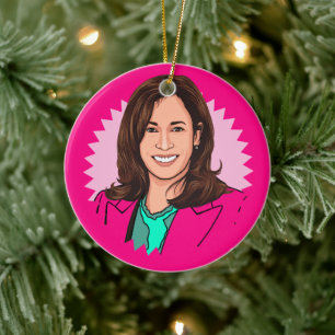 Pink Colourful Kamala Harris Ceramic Ornament