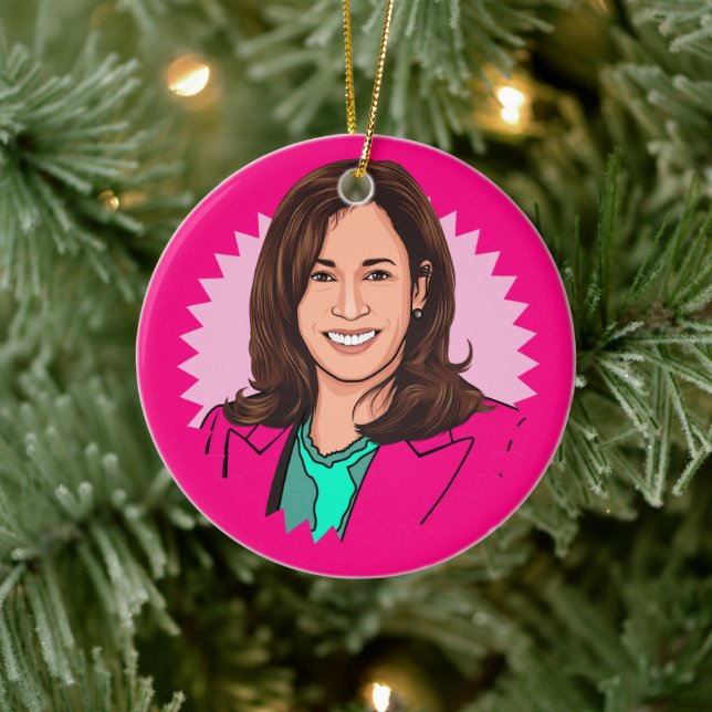 Pink Colourful Kamala Harris Ceramic Ornament (Tree)