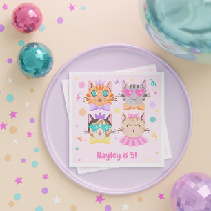 Pink Colourful Kitten Cat Girls Kids Birthday Part Napkin