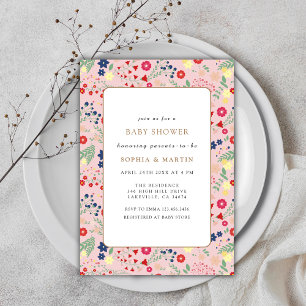 Pink Colourful Little Wildflower Frame Baby Shower Invitation