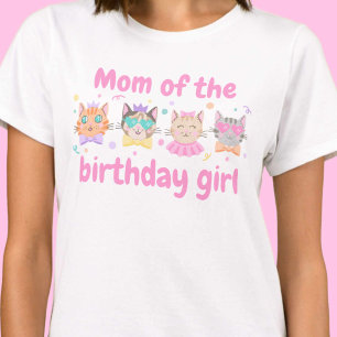 Pink Colourful Mum of the Birthday Girl Kitty Cat T-Shirt