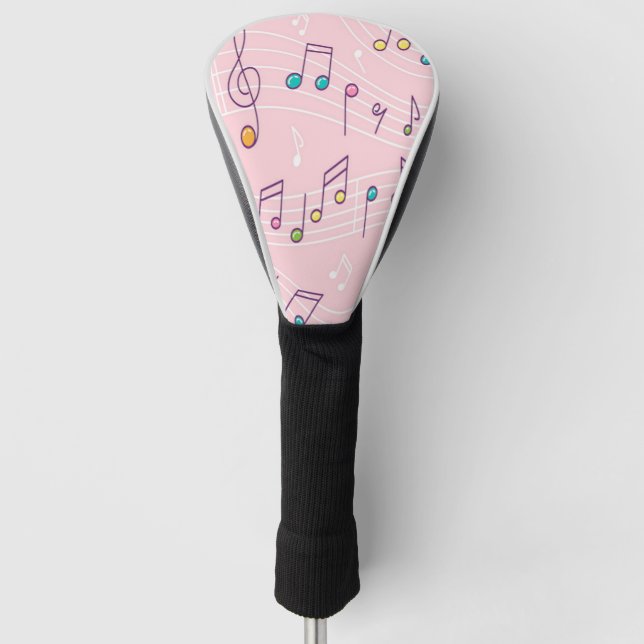 Pink colourful music note pattern musician musical golf head cover (Front)