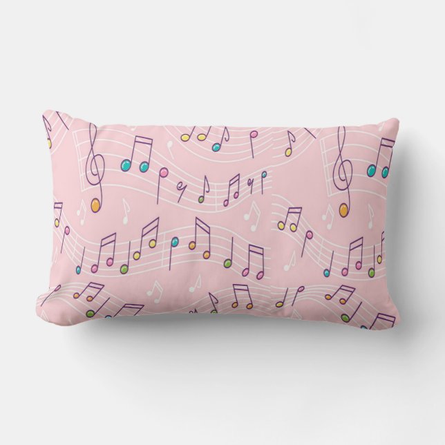 Pink colourful music note pattern musician musical lumbar cushion (Front)