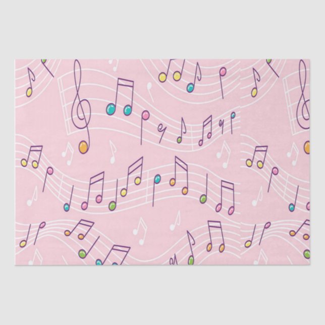 Pink colourful music note pattern musician musical tissue paper (Front)