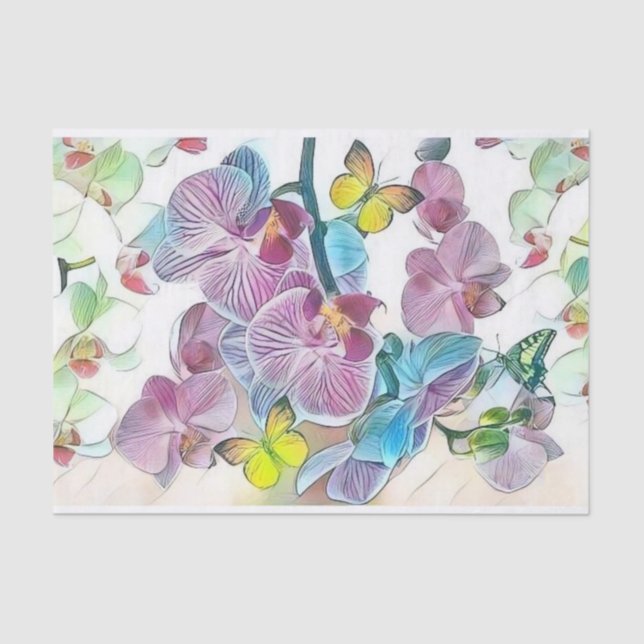 Pink colourful orchid flower butterflies watercolo tissue paper (Front)