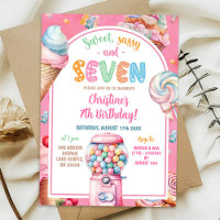 Pink Colourful Pastel Candies Kid's 7th Birthday