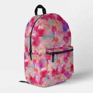 Pink Colourful  + Personalised Name on Top Printed Backpack