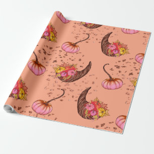 Pink & Colourful Pumpkins with Autumn Leaves Wrapping Paper