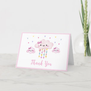 Pink Colourful Raindrop Sweetheart Baby Shower Thank You Card