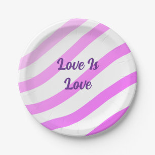 Pink colourful stripes pastel love is love pride paper plate