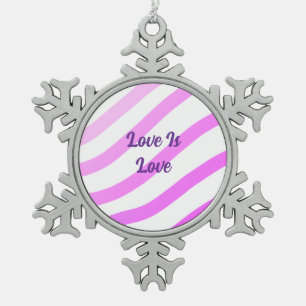 Pink colourful stripes pastel love is love pride snowflake pewter christmas ornament