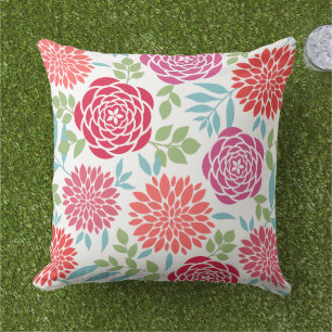 Pink Colourful Summer Flowers Pattern Cushion