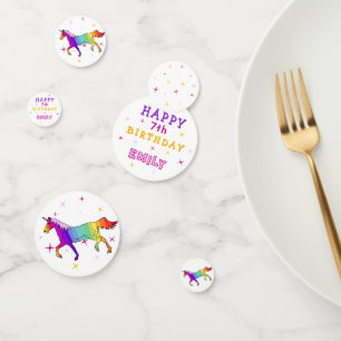Pink Colourful Unicorn Girl Happy Birthday Party Confetti
